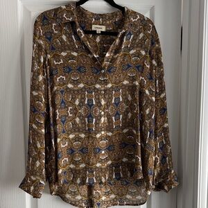 L'AGENCE Brown and Blue Patterned Button Down Shirt